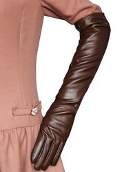 Jying Kvinder Simulation Handsker Læder Silkeagtig Foring Lang over Albue Elegant Vante 50cm Brown L