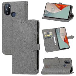 Oneplus Nord N100 kotelo nahkainen lompakon kansi kohokuvio mandala magneettinen flip-suojaus iskunkestävä - Harmaa
