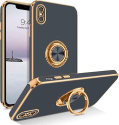 TIANYING iPhone Xs Max -kotelolle, puhelinkotelolle iPhone XsMax, Slim Fit -jalustan rengaspidikkeen muotoilu Iskunkestävä suoja Pehmeä TPU-puskuri...