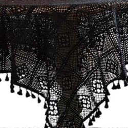 Vintage pyöreä pöytäliina käsintehty virkattu pitsi hääruokailuun hapsuilla tupsuilla Musta luudan pitsi 60*60cm