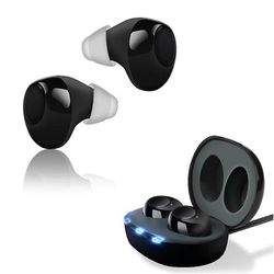 Mini oppladbar øre høreapparat lydforsterker digitale høreapparater lydforsterker svart