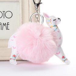 Dejlig Alpaca Blomstermotiver Key Chain Bag Vedhæng Bil Lys pink