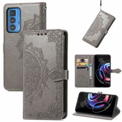 Etui til Motorola Edge 20 Pro Cover Læder Tegnebog Cover Prægning Mandala Magnetisk Flip Protection Stødsikker - Grå