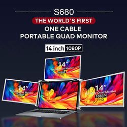 14 tuuman kannettavan tietokoneen laajennusnäyttö 1080P FHD kannettava nelinäyttöinen näyttö Fordable & Käännettävä muotoiluohjain Nopea asennus 1 ...