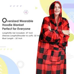 Overdimensioneret hættetrøje Sweatshirt Tæppe Super Soft Warm Comfortable Blanket Hoodie One Size passer til kvinder piger mænd drenge venner