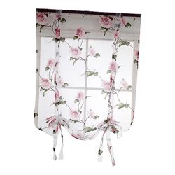 Blomsterdesign romersk kort vindu gardin ren voile 1 rosa 80x100cm