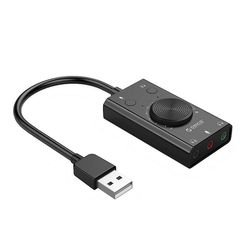 SC2 eksternt USB-lydkort stereomikrofonhøyttaler 3,5 mm hodetelefonlydkontaktkabeladapter bryter volumjustering ledig stasjon black