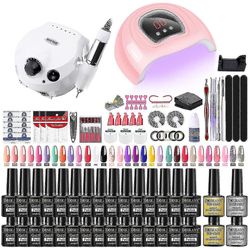 Professionell nagelsats med nagelborr och UV-lampa nageltork för nagelförlängningar Gel naglar poleringssats Blötlägg av Poly Nail Gel Set YH02-2