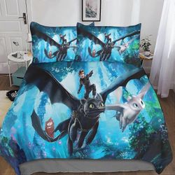 Kerota 3D Train Dragon pussilakana, 3 kpl tyynyliinoilla, mikrokuitusetti, vetoketjusuljin, vuodevaatteet aikuisille ja lapsille Single135x200cm