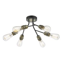 Dar Lighting Remy Semi Flush Loft Lys Lys Sort & Antik Messing, 6x E27