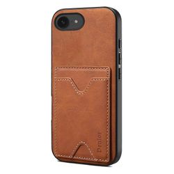 DENIOR iPhone 16e -kotelon korttipidike jalusta nahkainen PC TPU puhelimen kansi - ruskea Monivärinen Brown