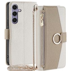 Samsung Galaxy S24+ vetoketjullinen tasku puhelimen kansi crossbody-kotelo meikkipeilillä Valkoinen