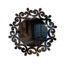 Handuo Akryl spejl væg mærkat blomst runde Diy Spejl Overflade Decals sort