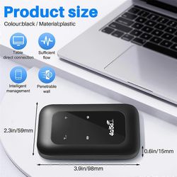 Pocket Wifi-reititin 4G LTE -toistin Automobiili Wifi-hotspot Langaton laajakaista Mifi-modeemireititin 4G Sim-korttipaikalla Musta