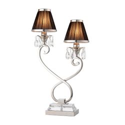 Interiors 1900 Lighting Oksana 2 Lys Twin bordlampe poleret nikkelplade med sorte nuancer, E14