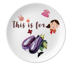 Aubergine Vegetabilske Velsmagende Sund Akvarel Datter Dessert Plate Dekorative Porcelæn 8 Tommer Dinner Home