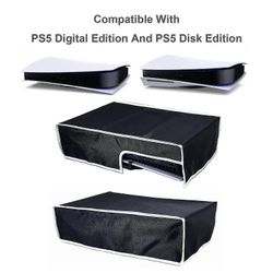 Pölysuojus Ps5: lle, Oxford-kangas naarmuuntumaton vedenpitävä kansi Ps 5 Console Digital & Disc Editionille Musta Horizontal