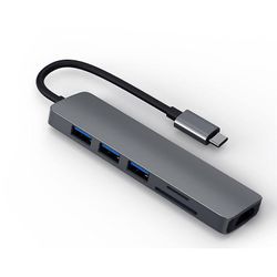 USB C-hub, 6-i-1 USB C-adapter med 4k hdmi, strømforsyning, USB-c dataport, 3 USB 3.0-porter