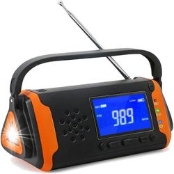 Hätäsääradio, aurinkoenergialla ladattu AM FM -radio LED-taskulampulla, NOAA-säähälytykset ulkona hurrikaaniretkeilyyn Survival Essentialsille,