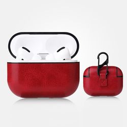 JVY For AirPods Pro Anti-fall Crazy Horse Texture PU Læder beskyttende etui med karabinhage (Rød)