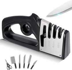 Köksknivslipare, 4 i 1 knivslipverktyg - Ergonomiskt handtag och halkfri bas, 4-stegs manuell knivslipare med saxslipare