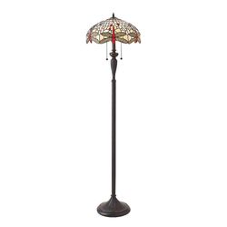 Interiors 1900 Lighting Guldsmed 2 Lys Gulvlampe Mørk Bronze, Beige, Tiffany Stil Glas, E27