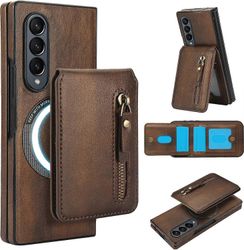 Samsung Galaxy Z Fold 4/Fold 3 -kotelolle, jossa on 2-in-1 irrotettava magneettinen lompakko, 4 korttipaikkaa ja 1 vetoketjullinen laukku Yhteensop...