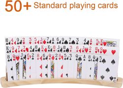 QS Buet træ spillekortholder bakkestativ arrangør sæt med 2 solide kortholdere til børn seniorer