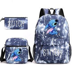 Disney Lilo Og Stitch Tegneserie Ryggsekk 3D-utskrift Skolesekk Tredelt blyantveske Crossbody Canvas Skulderposer 3