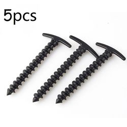 5stk Endurable Udendørs Ultralet Camping Plast Skrue Spiral Telt Stave Pinde, Sort Farve