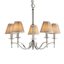 Interiors 1900 Lighting Stanford 5 Lys Multi Arm Loft vedhæng lysekrone poleret nikkel, E14