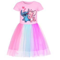 Ghygv Lilo Og Stitch Kids Sommer Lilo Stitch Cosplay Dress Baby Girls Cute Lace Princess Dress Toddler Girls Bursdagsfest kjoler 120 2076pink