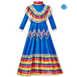 Mexicansk kjole - traditionel mexicansk kjole Cinco de Mayo Fiesta kjole Folklorico dansekjole til børn, 100% ny Blå M