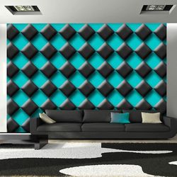 IlyDecor Carta da parati geometrica - Blåt og sort skakbræt 200x140