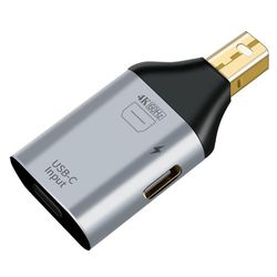 USB C -sovitin Type-C naaras-yhteensopiva DP MiniDP uros sovitin HD Video 4K@60Hz (MINI DP-Compati Harmaanmusta