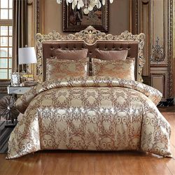 Mikasa Satin Jacquard Dynebetræk Sengetøj Sæt med lynlås Lukning Guld USFull 200x230