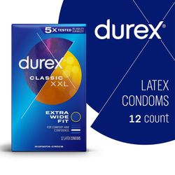 Durex xxl ekstra lang ekstra bred stor naturgummi latex kondomer for menn, fsa & har kvalifisert, 12 ct