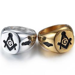 Bricks Masons Master mason støbt firkantet og kompas g frimurerisk ring (guld og sølv) Stål farve 10