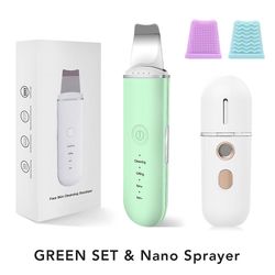 Eveltek Ultralyd Scrubber Hudspatel Facial Cleaner Peeling Massage Spa Blackhead Remover Sæt 1 Grøn