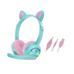 Cat Ear hodetelefoner med mikrofon 3.5mm lette hodetelefoner støydempende blå