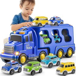 Konstruksjon Toddler Truck Leker For 3 4 5 6 år gamle gutter - 5-i-1 Friksjon Power Vehicle Car leketøy for småbarn 1-3, Carrier Truck Leker for ba...