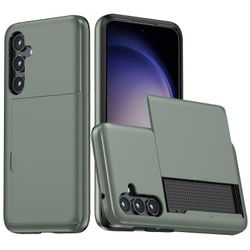 Samsung Galaxy S23 FE -kotelolle TPU + PC-diakortin pidike matkapuhelimen kansi Armeijan vihreä