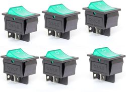 Xqday Sæt af 6 on/off rocker switch med 4 Pole 2 positioner Ac 16a/250v 20a/125v / Grøn