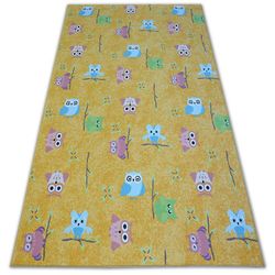RugsX Monteret tæppe til børn OWLS gul 200x200 cm
