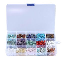 15 värillistä jalokivihelmiä Luonnolliset sirut Valikoima laatikoita Löysät helmet 7 ~ 8 mm kristallikivi korujen valmistukseen