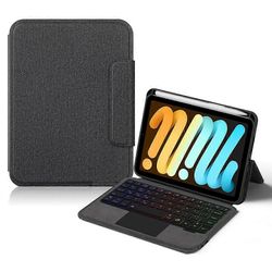IPad mini (2024) nahkakotelo + kosketuslevyn Bluetooth-näppäimistö taustavalaistulla