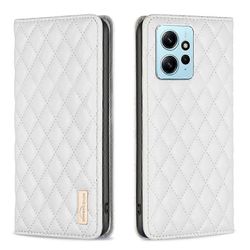 Xiaomi Redmi Note 12 4G Global Diamond Lattice magneettinen nahkainen läppäpuhelinkotelo Valkoinen
