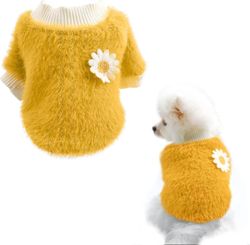 Liten hundtröja Söt gul Daisy Plush hundkläder för små hundar Varm pälströja Vinterduk för liten valp Mjuka korta plyschkläder för små