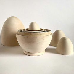 Onttoja puisia munia, pääsiäismunia, leluja, puisia pääsiäiskorien täytettä, lahja, 5 onttoa maalaamatonta munaa, tee-se-itse Valkoinen