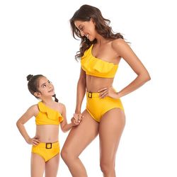 2-delt kvinders forældre-barn badedragt En skulderrem Sexet bikini Strandtøj Adult L